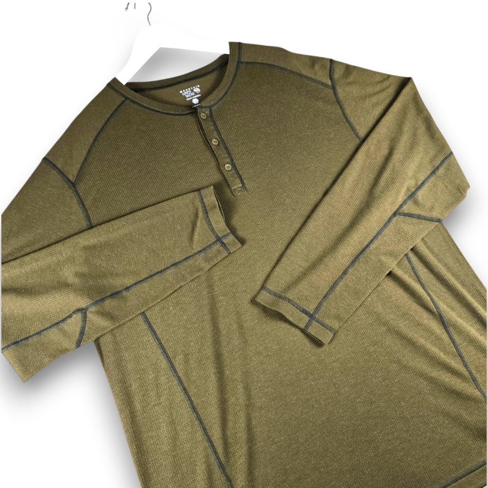 Mountain Hardwear Mens XXL Henley Shirt Olive Green Wool Blend Long Sleeve
